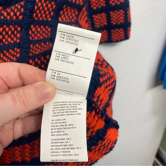 Aldomartins Collared Windowpane Check Knit Wool Blend Sweater Coat Red 14 Kanda - Picture 8 of 9